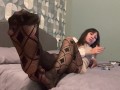 Goddess Sandra D FISHNET SMOKING FETISH FOOT FETISH Miss sandra domina smoking teasing nylon soles
