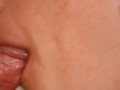 Close-up sensual teasing edging blowjob after a dry week results in a dripping mouth full of cream
