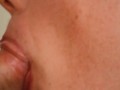 Close-up sensual teasing edging blowjob after a dry week results in a dripping mouth full of cream