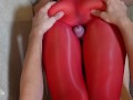 Ultra Soft Thigh Job in Red Oily Pantyhose