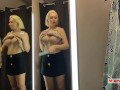 Blonde flashes her tits. Try on haul sexy clothes, translucent try on haul in the fitting room