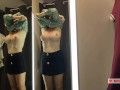 Blonde flashes her tits. Try on haul sexy clothes, translucent try on haul in the fitting room