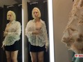 Blonde flashes her tits. Try on haul sexy clothes, translucent try on haul in the fitting room