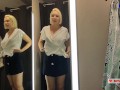 Blonde flashes her tits. Try on haul sexy clothes, translucent try on haul in the fitting room