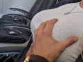ALMOST CAUGHT! Risky airplane blowjob/handjob and pussy fingering in public toilet