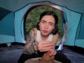Sexy girl warmed up in a tent and gave her wet pussy for it