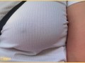 Wifey with perfect braless tits flashing in the car