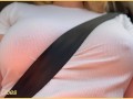 Wifey with perfect braless tits flashing in the car