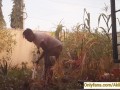 Village girl AKIILISA harvesting crop in the garden/Tshirt and panty sexy ass