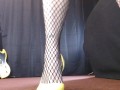 Taxi Service Black Fishnet Pantyhose Sexy Yellow Pumps