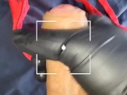 BIG COCK Jerk Off and Cumming on my red Lace Pantie !