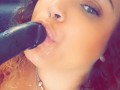 Sexy sloppy sucking on dildo on the stairs