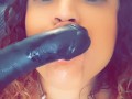 Sexy sloppy sucking on dildo on the stairs
