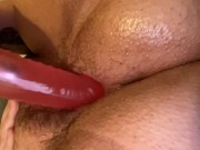 Tight Asshole And Tight Pussy Toys Barely Fit In- Dildo Double Penetration