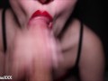 Close up. Red lips sensual sucking dick.