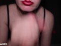Close up. Red lips sensual sucking dick.