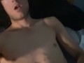 A cute guy with Long Curly Hair Strokes His Big Cock and Cums all over himself 😩