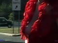 Amateur MILF Braless wearing her Sheer Red HOT Top all around Town