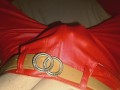 Booty dance and cute cumshots onto my sexy red leather pants 🥵💧💧