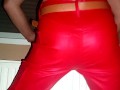 Booty dance and cute cumshots onto my sexy red leather pants 🥵💧💧