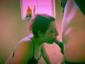 Step sister POV and side angle sloppy blowjob in the bathroom deep throat face fuck cum on tits