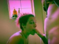 Step sister POV and side angle sloppy blowjob in the bathroom deep throat face fuck cum on tits