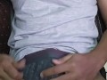 Thick dick cums under the grey shirt
