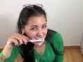 SLUT brushes her TEETH with my CUM!