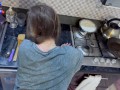 The flatmate-girl doesn't mind periodic fucking in the kitchen and get cum in her mouth and pigtails