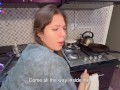 The flatmate-girl doesn't mind periodic fucking in the kitchen and get cum in her mouth and pigtails