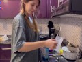 The flatmate-girl doesn't mind periodic fucking in the kitchen and get cum in her mouth and pigtails