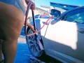 Sexy exhibitionist wife flashing voyeur at car wash