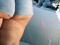 Sexy exhibitionist wife flashing voyeur at car wash