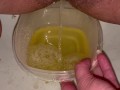 Babe does close up piss in Tupperware container