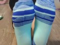 Smell my stinky sweaty colorful socked feet while I spread & wiggle my long toes and tease you
