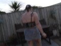 Trashy Kiwi bitch treats you to her pissing in the back yard with close-up view