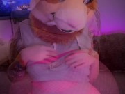 Hot Furry Cat Girl in Fishnets takes massive knotted dildo in her pussy **OF PREVIEW**