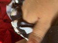 Shoves dirty sticky underwear in pussy