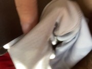 Shoves dirty sticky underwear in pussy