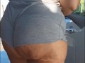 Exhibitionist wife at the carwash pov hubby films