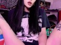 Goth girl shows off Hotwheels collection and stretches her tight pussy
