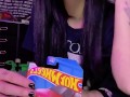 Goth girl shows off Hotwheels collection and stretches her tight pussy