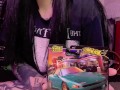 Goth girl shows off Hotwheels collection and stretches her tight pussy