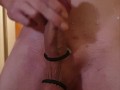 Good big cumshot with cockring and cum flowing down the balls