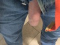 Walking with cock out in public, masturbating in busy public bathroom, first time showing body