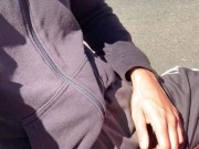 Beautiful hairy huge dick in shorts without underwear on the bike