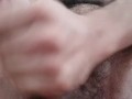 Hairy man jerking his big dick and balls until he cums with hot moanings.