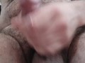 Hairy man jerking his big dick and balls until he cums with hot moanings.