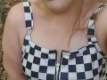 Bbw milf Public forest flashing small tits and fat pussy