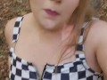Bbw milf Public forest flashing small tits and fat pussy